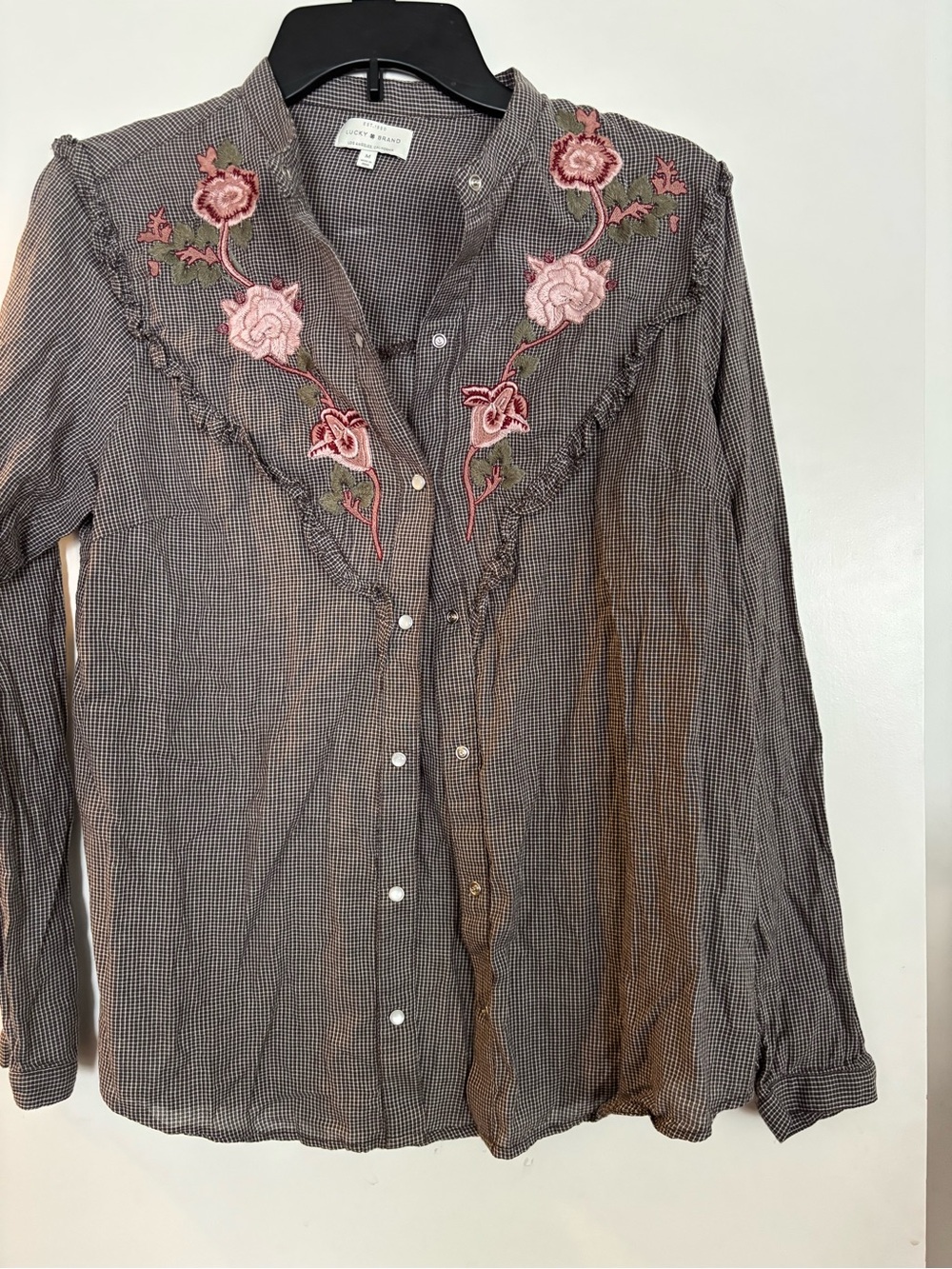 Lucky Brand Brown & Pink Embroidered Button-Up Shirt